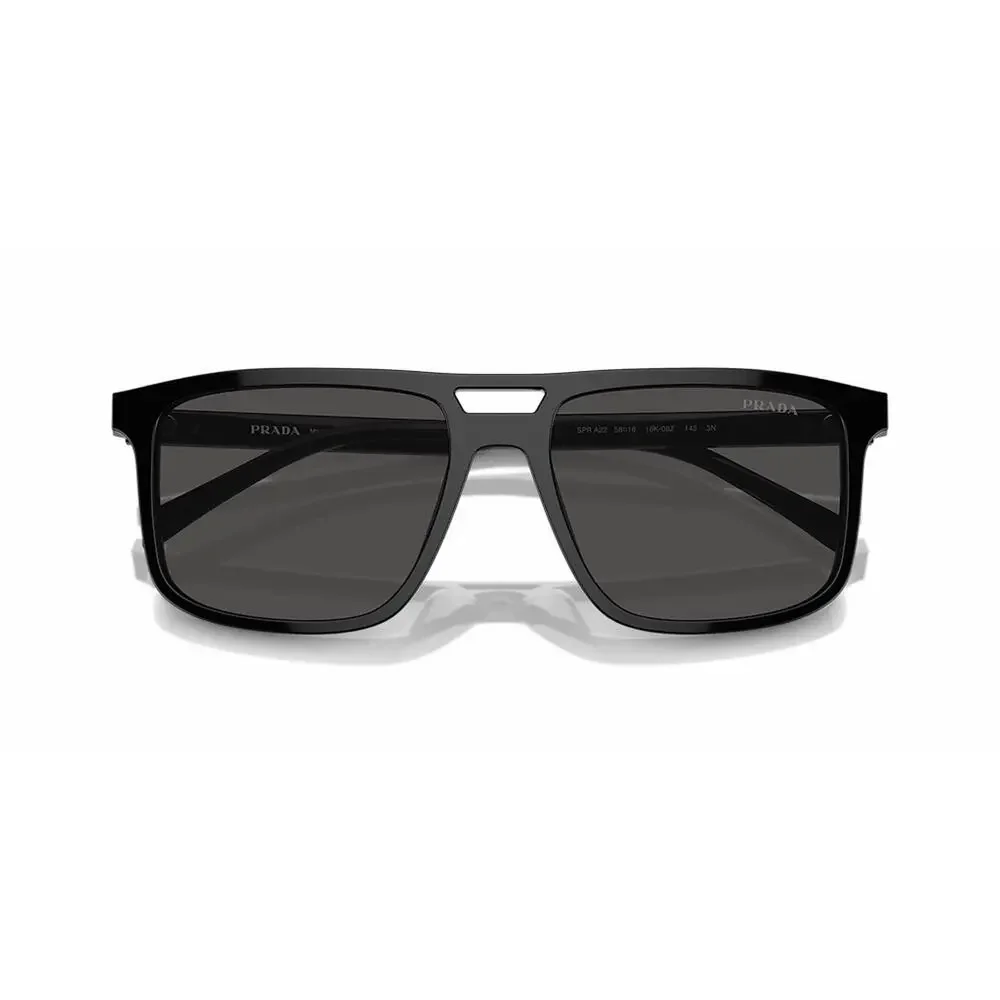 PRADA PR A22S 16K08Z Black Silver Logo Dark Grey Lens Sunglasses AUTHENTIC